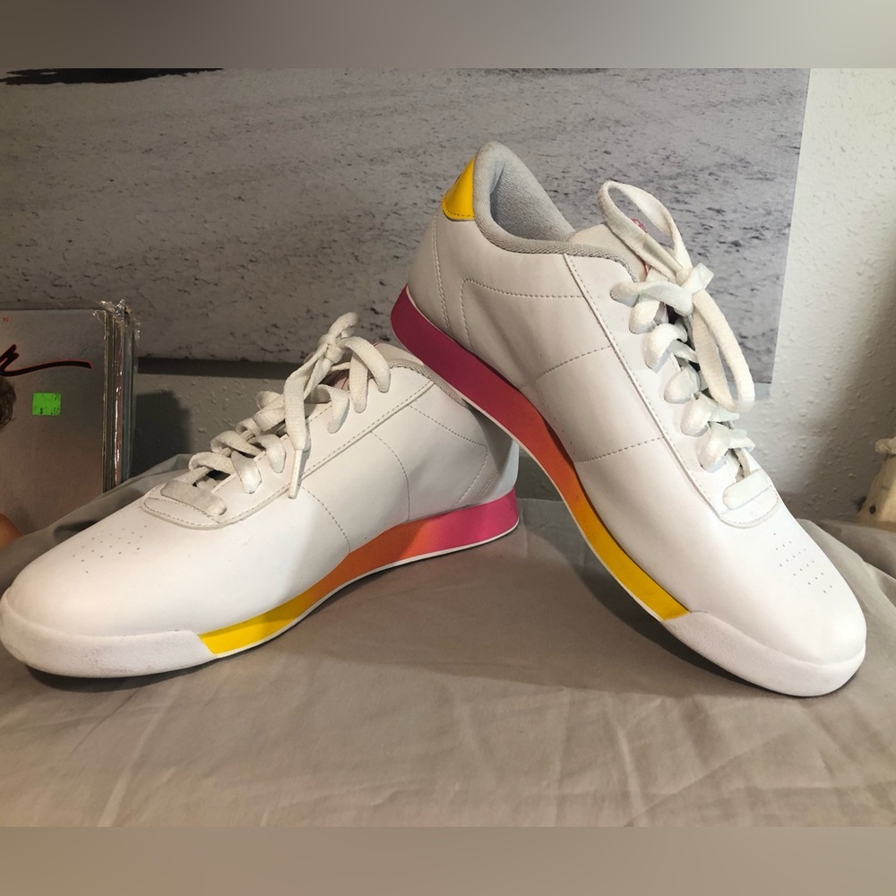 Reebok Princess Pink Yellow White Lace Up Sneakers size 10
